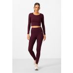 Tommy Life 95286 Bordo Kadın Yüksek Bel Uzun Kollu Slim Fit Crop Top Tayt Takım
