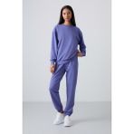 Tommy Life 95287 Melanj O Yaka Oversize Lastik Paça Eflatun Kadın Eşofman Takımı