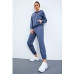Tommy Life 95288 Kapüşonlu Kanguru Cep Oversize Lastik Paça Petrol Kadın Eşofman Takımı