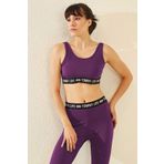Tommy Life 97113 Açık Mor Kadın Yazı Şeritli Standart Kalıp U Yaka Spor Büstiyer