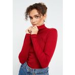 Tommy Life 97119 Bordo Kaşkorse Triko Dar Kalıp Balıkçı Yaka Kadın Kazak