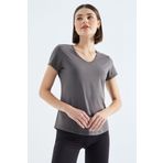 Tommy Life 97145 Gri Basic Kısa Kol Standart Kalıp V Yaka Kadın T-Shirt
