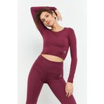 Tommy Life 97150 Bordo Uzun Kollu Dar Kalıp O Yaka Kadın Crop Top