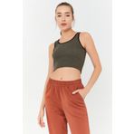 Tommy Life 97160 Haki Basic Sıfır Kol Dar Kalıp U Yaka Crop Top Kadın Atlet
