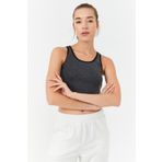 Tommy Life 97162 Antrasıt Melanj Kadın Basic Sıfır Kol Dar Kalıp U Yaka Crop Top Atlet