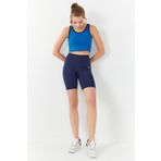 Tommy Life 97162 Basic Sıfır Kol Dar Kalıp U Yaka Turkuaz Kadın Crop Top