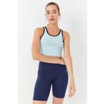Tommy Life 97162 Gök Mavi Kadın Basic Sıfır Kol Dar Kalıp U Yaka Crop Top Atlet