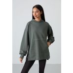 Tommy Life 97163 Çağla Kadın Balon Kol Yazı Nakışlı Oversize Tunik Sweatshirt