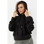 Tommy Life 97166 Omuz Büzgü Detaylı Balon Kol Rahat Form Siyah Kadın Sweatshirt