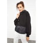 Tommy Life 97167 Siyah Balon Kol Paraşüt Kumaş Detaylı Oversize Kadın Sweatshirt