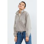 Tommy Life 97171 Koyu Bej Yarım Fermuar Etek Ucu Büzgülü Oversize Polar Kadın Sweatshirt