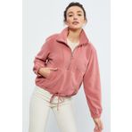 Tommy Life 97171 Yaban Gülü Yarım Fermuar Etek Ucu Büzgülü Oversize Polar Kadın Sweatshirt