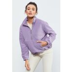 Tommy Life 97171 Yarım Fermuar Etek Ucu Büzgülü Oversize Polar Eflatun Kadın Sweatshirt