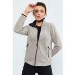 Tommy Life 97173 Koyu Bej Kadın Dik Yaka Fermuarlı Rahat Form Polar Sweatshirt