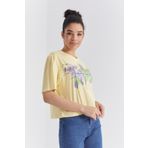 Tommy Life 97212 Renkli Yazı Baskılı O Yaka Sarı Kadın Oversize T-Shirt