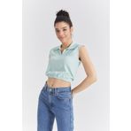 Tommy Life 97223 Polo Yaka Beli Lastikli Bürümcük Kumaş Su Yeşili Kadın Crop Top T-Shirt