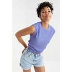 Tommy Life 97226 O Yaka Kolsuz Beli Lastikli Bürümcük Kumaş Eflatun Kadın Crop Top T-Shirt