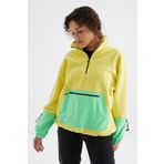 Tommy Life 97238 Limon Etek Ucu Büzgülü Yarım Fermuar Kanguru Cepli Oversize Kadın Sweatshirt