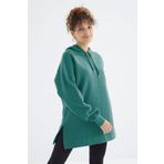 Tommy Life 97242 Kadın Deniz Yeşili Reglan Kol Renk Detaylı Basıc Kapüşonlu Oversize Tunik