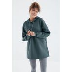 Tommy Life 97242 Kadın Orman Yeşili Reglan Kol Basic Kapüşonlu Oversize Tunik