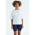 Tommy Life 97263 Beyaz O Yaka Baskı Detaylı Oversize Kısa Kol Kadın T-Shirt