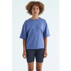 Tommy Life 97263 Eflatun O Yaka Baskı Detaylı Oversize Kısa Kol Kadın T-Shirt