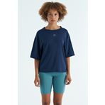 Tommy Life 97263 Indigo O Yaka Baskı Detaylı Oversize Kısa Kol Kadın T-Shirt