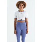 Tommy Life 97266 Beyaz Bel Bağlama Detaylı O Yaka Standart Kalıp Dalgıç Kumaş Kadın Crop T-Shirt