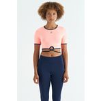 Tommy Life 97266 Yavruagzı Bel Bağlama Detaylı O Yaka Standart Kalıp Dalgıç Kumaş Kadın Crop T-Shirt