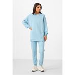 TOMMY LIFE Açık Mavi O Yaka Basic Oversize Kadın Eşofman Tunik Takım - 95347