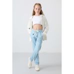 TOMMY LIFE Açık Mavi Pamuklu İçi Tüylü Yumuşak Dokulu Standart Fit Nakışlı Kız Çocuk Eşofman Alt - 75158