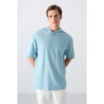 Tommy Life Açık Mavi Pamuklu Kalın Yüzeyi Dokulu Oversize Fit Basic Erkek T-Shirt - 88335 - XL