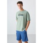 Tommy Life Açık Yeşil Pamuklu Kalın Yumuşak Dokulu Oversize Fit Baskılı Erkek T-Shirt - 88334 - 2XL