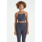 TOMMY LIFE Antrasit Fitilli, Sırt Çapraz Detaylı, Logo Baskılı Spor Büstiyer, XL