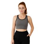 TOMMY LIFE Antrasit Melanj Basic Sıfır Kol Dar Kalıp U Yaka Kadın Crop Top Spor Büstiyer, XS