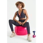 TOMMY LIFE Antrasit Renk Bloklu Spor Büstiyer, Yazı Baskılı, Dar Kalıp, XL Beden