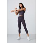 TOMMY LIFE Antrasit Yüksek Bel Kapri-Crop Atlet Slim Fit Kadın Tayt Takım - 95284