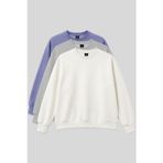 TOMMY LIFE Basic Oversıze O Yaka 3lü Paket Ekru-Taş- Açık Eflatun Kadın Sweatshirt - 97053