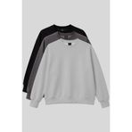 TOMMY LIFE Basic Oversıze O Yaka 3lü Paket Siyah-Koyu Gri- Taş Kadın Sweatshirt - 97053