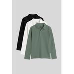 TOMMY LIFE Basic Polo Yaka 3'lü Paket Erkek Çocuk T-Shirt, Siyah-Beyaz-Çağla, 4-5 Yaş