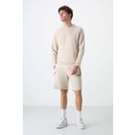 TOMMY LIFE Bej Gizli Fermuar Arka Cepli Bağcıklı Standart Kalıp Erkek Şort - 81136