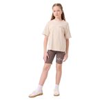 TOMMY LIFE Bej-Kahverengi Pamuklu O Yaka Standart Fit Baskılı Kız Çocuk Tayt Takım, 9-10 Yaş