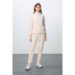 Tommy Life Bej Kalın Yumuşak Dokulu Dik Yaka Oversize Nakışlı Polar Kadın Eşofman Takım -95339