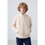 Tommy Life Bej Kalın Yumuşak Dokulu Standart Fit Nakışlı Polar Erkek Çocuk Sweatshirt - 11223 - 11 - 12 Yaş