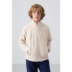TOMMY LIFE Bej Kalın Yumuşak Dokulu Standart Fit Nakışlı Polar Erkek Çocuk Sweatshirt - 11223
