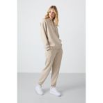 Tommy Life Bej Kapüşonlu Kanguru Cep Oversize Lastik Paça Kadın Eşofman Takımı - 95288 Bej