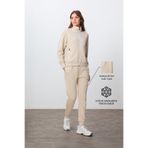 TOMMY LIFE Bej Kompakt Pamuklu Kalın Pürüzsüz Dokulu Dik Yaka Oversize Fit Kadın Eşofman Takım - 95340
