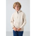 Tommy Life Bej Pamuklu Kalın İçi Tüylü Yumuşak Dokulu Standart Fit Nakışlı Erkek Çocuk Sweatshirt - 11244