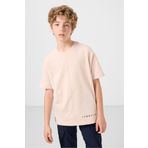 TOMMY LIFE Bej Pamuklu Yumuşak Dokulu Oversize Basic Erkek Çocuk T-Shirt - 11297