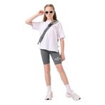 TOMMY LIFE Beyaz-Haki Pamuklu O Yaka Standart Fit Baskılı Kız Çocuk Tayt Takım, 10-11 Yaş